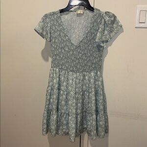 Floral Mint Green Short Sleeve Dress